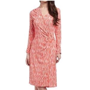 Pendleton Breezeway Coral Print Jersey Knit Faux Wrap Petite Medium Dress